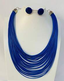 Maxi Waxed Multi-Strand Necklace Set With Button Earrings - 藍色 7 - 查看 2