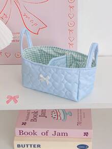 1 pièce Panier de rangement matelassé à motif cœur Ins, organisateur de bureau, conception de poignée portable, organisateur de rouge à lèvres, pinceaux de maquillage et produits de soins de la peau, décoration de bureau, organisateur de cosmétiques, panier de pique-nique portable, cadeau de la Saint-Valentin, cadeau de rentrée scolaire - Multicolore - Voir 16