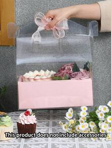 1 pieza Caja transparente para pastel con flores, caja portátil para empaquetar flores, adecuada para pasteles de 4 pulgadas, apta para decoración de cumpleaños, bodas y fiestas - Multicolor - Ver 6