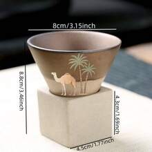 1件套沙漠骆驼日式复古厚陶瓷杯，锥形咖啡/茶杯带碟套装 - 彩色 - 查看 5