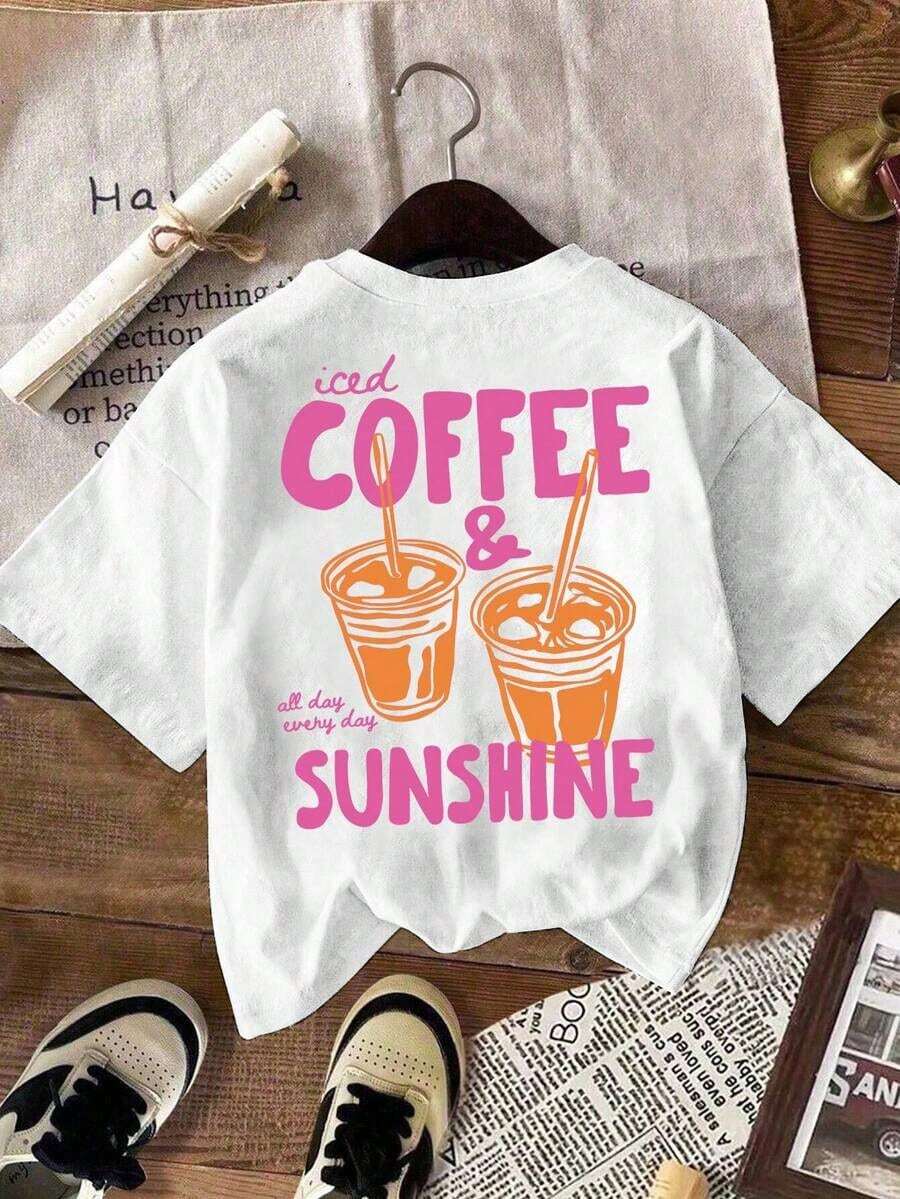 Casual Iced Coffee And Sun T-Shirt, Iced Coffee T-Shirt, Gifts For Coffee Lovers, Summer T-Shirt, Stylish Summer T-Shirt, Coffee T-Shirt - 白色 - 查看 1