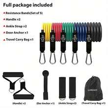 11pcs Upgraded Resistance Bands Set, Includes Door Anchor, Handles, Carry Bag, Leg/Ankle Straps, Suitable For Resistance Training, Body Relaxation, Home Workout - Multicolor - View 6