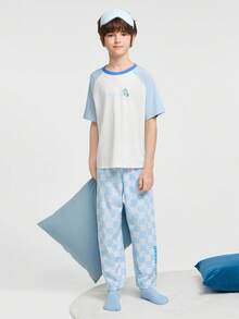 Bộ đồ ngủ bé trai, đồ ngủ hoạt hình mùa hè cho trẻ em, nhẹ, thoáng mát, thích hợp mặc ở nhà. - tông màu xanh - Xem 3