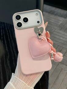 Leather Pink Heart Element Pink Leather Heart Pattern Girly Heart Knot Pendant Phone Case Unique Handmade Heart Decor Faux Leather Texture Protective Case Shock-Proof And Scratch-Resistant Compatible With IPhone 17/17 Air/17 Pro/17 Pro Max/16-11/Pro/Pro Max/Plus S20-S25/FE/Plus/Ultra Suitable For Girls Daily Photos Birthday Gift Anniversary Party Spring Mom Birthday Gift International Version Not The Domestic Version - Pink + Heart - View 3