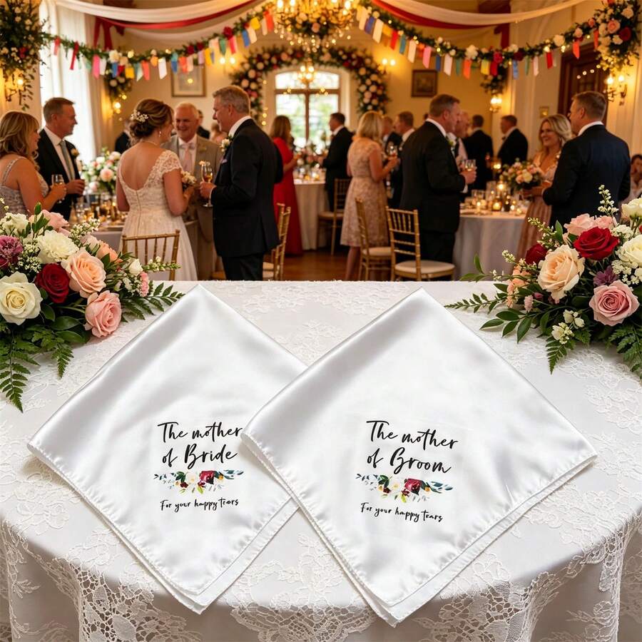 2pcs/Set Bride To Be Wedding Decoration, The Mother Of Bride/The Mother Of Groom Faux Silk Handkerchief, Bachelorette Party Bridal Shower - White - View 1