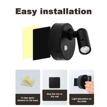 LED Rechargeable Wall Lamp, Magnetic Spotlight, Painting Light, Night Light, Bedside Reading Light, Eye-Care Bedroom Night Light, Dimmable, Wireless No-Drill, 360° Rotating Touch Control, Rechargeable Battery - Black - View 6