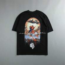 DARCSPORT American-Style  Retro T-Shirt For Couples, Men's Top, Pure Cotton Loose-Fit Round-Neck T-Shirt - 黑色 - 查看 1