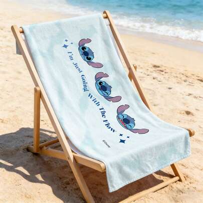 Miniso 迪士尼《星际宝贝》沙滩巾 - “我随波逐流”史迪奇表情印花沙滩巾，适用于泳池和海滩