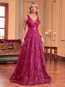 BluePlum Đầm dạ hội dáng chữ A cổ chữ V thêu sequin cao cấp dành cho nữ cỡ lớn, thích hợp cho đám cưới, kỷ niệm, lễ kỷ niệm gia đình trang trọng, tiệc cô dâu, tiệc sinh nhật, đầm mẹ cô dâu sang trọng (trang trí cầu kỳ). - Màu Hồng Tươi - Xem 2