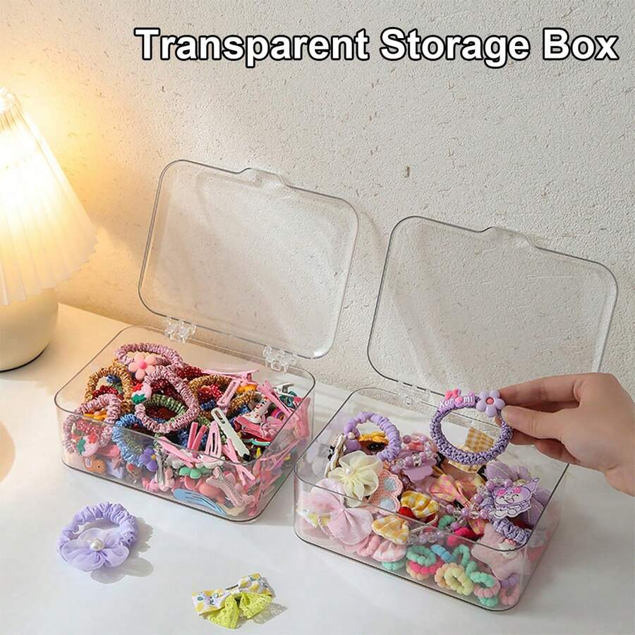 1pc Transparent Dust-Proof Flip-Top Storage Box, Suitable For Hair Clips, Headbands, Hair Ties, Desktop Organization, Stackable Drawers, Vanity, Bathroom, Gift For Girlfriend, Room Decor