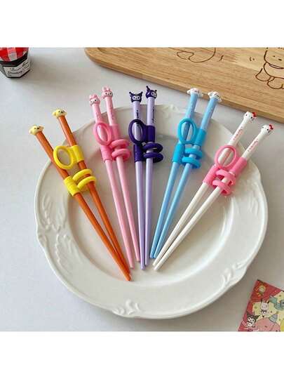  1 Pair Sanrio Characters Polyresin Learning Chopsticks, Cute Kuromi & For My Melody Design, Educational Tableware