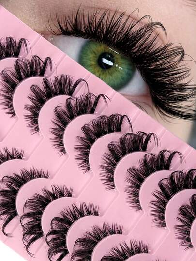 10 Pairs Russian Volume Eyelash Extensions Cat Eye Style Mink Hair Material Natural Appearance Fluffy Fake Lashes Thick Dramatic Clear Band Lashes Multi Layered Eye Lashes
