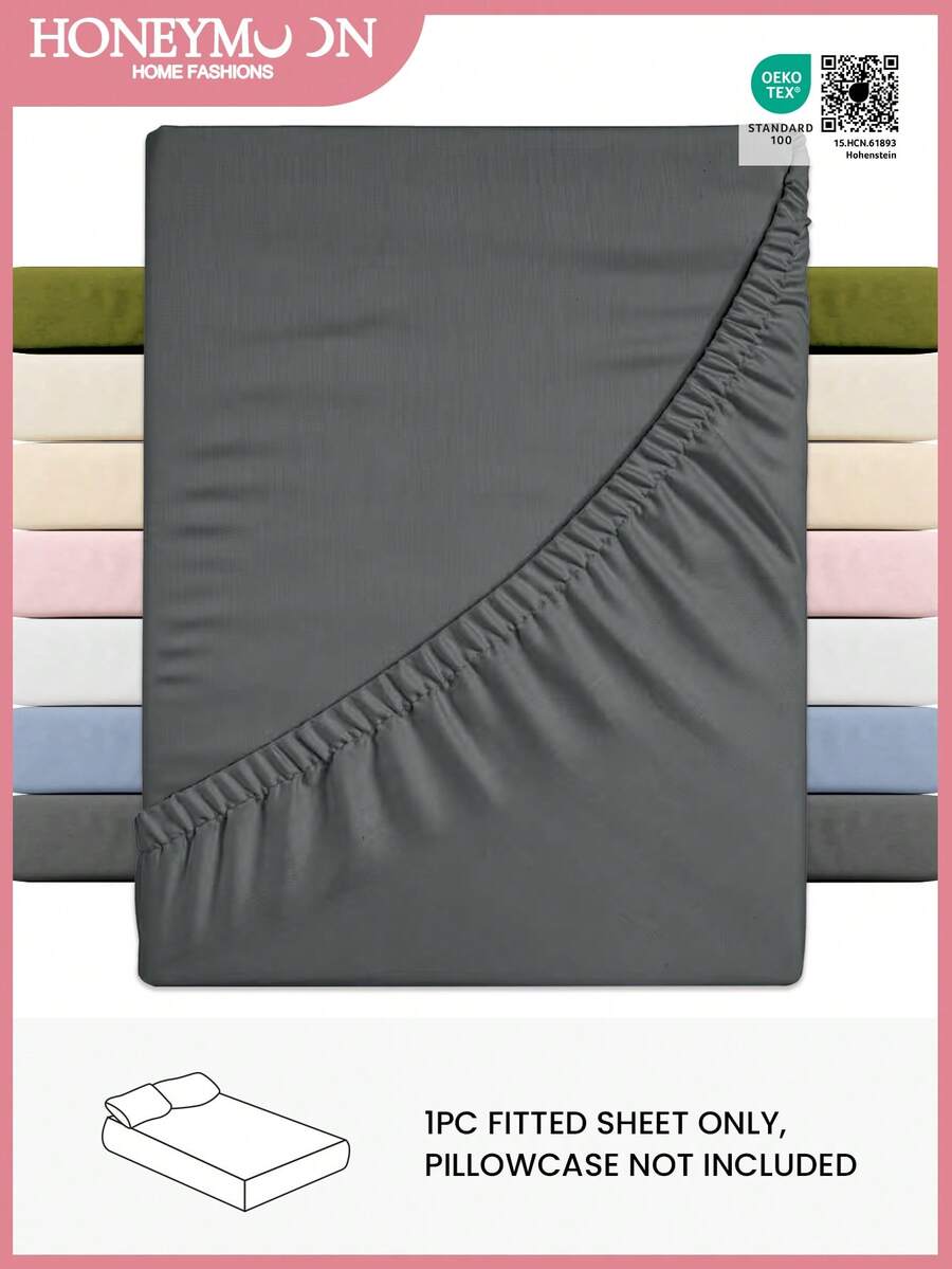 HONEYMOON 1pc Plain Fitted Sheet,100% Polyester Fabric Lightweight Cloud-Like Feel Bedding Mattress Cover, Fits 9-12inches Deep Pocket, Soft And Breathable, Shrink-Resistant-T F Q K Size For Home And Dorm, Oeko-Tex Certified, Good Gift For Mom, Dark Gray - Dark Grey - View 1