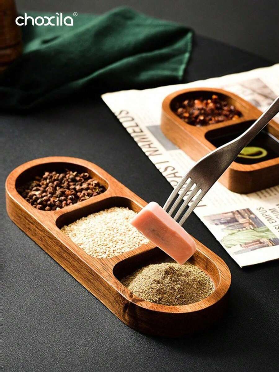 choxila 1个木制分隔托盘,椭圆形三格木制餐盘,适用于盛放开胃菜、蘸酱、小吃、水果、蔬菜,优雅的木制餐盘,适合日常使用。 - 分格木托盤 - 查看 1