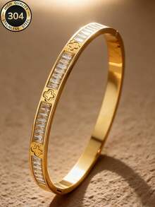 5pcs/Set Minimalist Elegant Luxury Sparkling Star Bangle Bracelet, Titanium Steel Bracelet For Women - Golden 7 - View 8