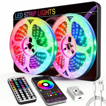 Dây đèn LED 3ft-100ft dùng trang trí phòng, chiếu sáng trong nhà với ứng dụng thông minh và điều khiển từ xa, đèn đổi màu theo nhạc cho trang trí nhà cửa, phòng khách, phòng ngủ, trang trí ngày lễ, đèn nền TV, trang trí máy tính.
