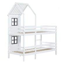 [29590567WAA] Bunk Bed With Handrail And Window, House-Style Bed, Children's Bed With Fall Protection And Railing, Pine Structure, White (90x200cm) [29590567WAA] - White - View 10