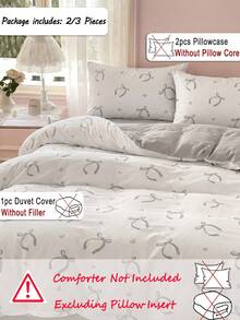 2pcs/3pcs Cute Gray Heart & Bow Duvet Cover Set (1 Duvet Cover + 2 Pillow Shams, Comforter Not Included), Soft & Skin-Friendly Polyester Fiber, Suitable For All Seasons, Bedroom Decor, Spring Bedding - Multicolor - View 3