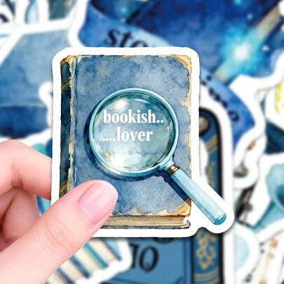 56PCS Blue Bookish Lover Stickers Pack, Reading Decals For Phone Cases, Notebook Covers, Perfect For Bookworms, Creative Journaling And Reading Nook Decor