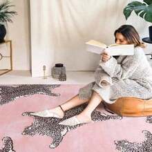 Light Pink Base Simple Cheetah Animal Print Polyester Fiber Carpet Casual Reception Living Room Sofa Anti Slip Mat Soft Cream Style Home Furnishing Gentle Aesthetic Floor Ornament For Adult Young Women Home Decor Piece - Multicolor - View 6