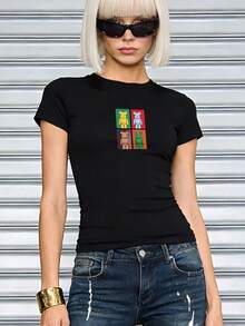 Camiseta de algodón de manga corta con cuello redondo, ajustada y suave, para mujer, tops para salir, vintage, generación Z, tops, curvas, ropa Y2K, algodón, Italia, Grecia, tops para damas, tops bonitos, camisetas gráficas, conjuntos de primavera, estilo callejero americano, casual deportivo, estilo unisex, estilo casual urbano, casual, jersey, camisetas holgadas, ropa urbana retro, estilo de los 90, estilo de los 2000, subcultura, estilo europeo, tops negros, tops blancos, conjuntos de fiesta de los 90. Blanco - Negro - Ver 10