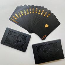 1套防水24K金箔撲克牌 - 黑金塑膠撲克牌組，亮面金箔表面，耐用且柔軟，適合魔術表演、派對、遊戲之夜、居家娛樂，以及情人節、新年和萬聖節的節日禮物 - 黑色 - 查看 6