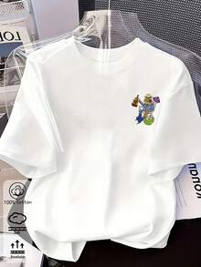 Women's Vintage Funny Frog Print Oversized T-Shirt, Casual Summer Vacation Tops - White - View 5
