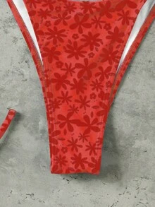 2件套女士红色碎花吊带系带比基尼，2026春夏清爽性感沙滩泳装，时尚健身服，优雅女士连衣裙，度假装，夏季沙滩泳池休闲上衣 - 彩色 - 查看 4