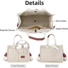Large Tote Bag Women, White Work Bag With Compartments, Zipper Top, Reinforced Bottom & Top Handle, Travel Tote Bag With Multi Pocket Office, School, Gym - Color-pINK - View 13