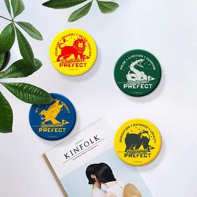  1pc Harry Potter Magic World Square Badge Pack, Anime Style Character Brooches – Magical Collectible Pins With Embossed Laser Silver, Wizarding World Tinplate Badge, Character Scene Designs