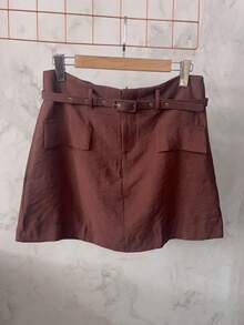 Marrant Women's Set | Three-Quarter Sleeve Shirt And Skort | Faux Pockets | With Belt - Màu nâu Sô-cô-la - Xem 7