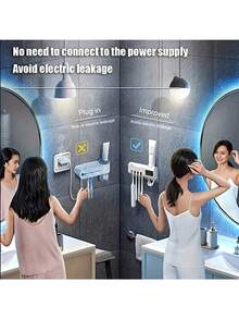 AXH. [UV Toothbrush Holder] 3-Slot UV Toothbrush Holder With Toothpaste Dispenser, Wall-Mounted, Durable ABS+PP+Electronic Components, White, Space-Saving Bathroom Storage Rack - White - View 6