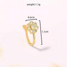 Bộ kẹp mũi và khuyên tai đính đá Zirconia hình hoa thanh lịch, phụ kiện tối giản không cần xỏ lỗ, phù hợp cho cả nam và nữ. - Vàng - Xem 5