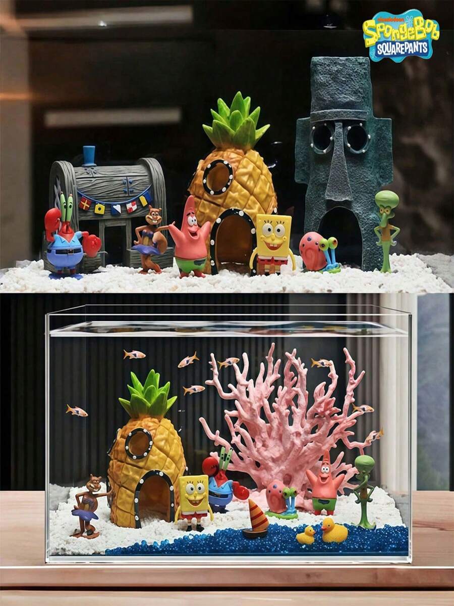 SpongeBob SquarePants SquarePants 9/13/1 Set Pineapple House Aquarium Landscape Full Set, Figurine, Hidden House, Sponge Decor, Aquarium Decor - one-size - View 1