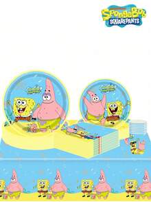 SpongeBob SquarePants Juego de 1/10/20 piezas de artículos para fiestas de Bob Esponja, incluye vasos de papel, servilletas, mantel y platos, adecuado para decoración y creación de ambiente de fiesta. Apto para reuniones familiares, fiestas al aire libre, fiestas de cumpleaños, eventos de discoteca, picnic y camping, ceremonias de graduación, celebraciones de bodas y actividades de regreso a clases. - Ver 2