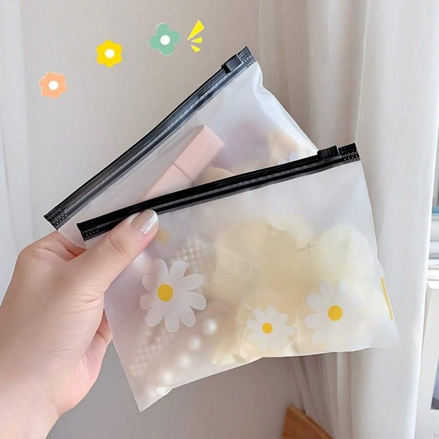 10 Cute Daisy Zipper Bags: Perfect For Cosmetics, Hair Accessories And Travel Essentials-PVC Material, Durable, Disposable Multifunctional Storage Bag, Perfect For Gifts Among Friends
