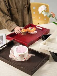 1pc Rectangular Distant Mountain Pattern Tray With Handle, Multiple Colors Available, For Food, Snacks, Drinks, Breakfast Coffee, Platter, Durable ABS Plastic Material - Multicolor - View 7