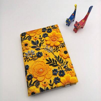 1pc Warm Yellow Floral Printed Fabric Book Cover, Handmade Flat Printed Journal/Notebook Sleeve, Gift For Book Lovers And Couples