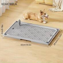 KEMORELA Bandeja para orinal para perros 2 en 1 y alfombrilla para arena para gatos, antideslizante, impermeable, suave, agradable a las patas, patrón de rejilla para una fácil limpieza - Gris claro - Ver 10