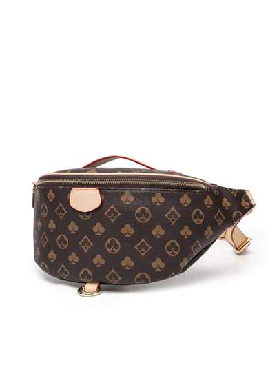Túi đeo hông in họa tiết monogram cổ điển dành cho nữ, túi đeo eo họa tiết quân bài poker và kim cương kiểu retro, túi đeo chéo bằng da PU có dây đeo điều chỉnh được.