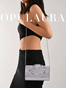 Tas Clutch OpulAura Retro Warna Solid, Dompet Kompak Serbaguna, Tas Tangan Kulit PU Modis untuk Wanita, Cocok untuk Pernikahan, Pesta, Gala, Makan Malam, dan Acara Lainnya - Perak - View 9