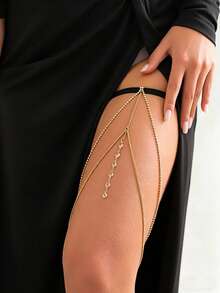1 chiếc dây đeo đùi nhiều lớp đính pha lê tua rua thời trang, gợi cảm, thích hợp cho nữ đeo hàng ngày, lễ hội, hộp đêm, tiệc tùng, kỳ nghỉ hè và đi biển. - Mặt dây chuyền đính đá vàng - Xem 1