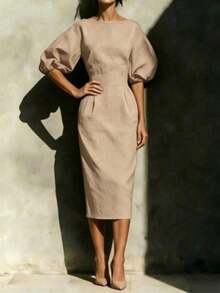 Women Long Dresses - 卡其色 - 查看 5