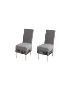 1pc Gray Ruffle Skirt Stretch Dining Chair Cover, Removable Washable Anti-Dust Slipcover, Jacquard Textured Chair Protector For Home & Banquet Decor - Grey - View 15