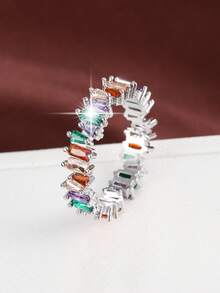 1pc Asymmetrical Geometric Rectangle Design Cubic Zirconia Women Ring - Multicolor - View 4