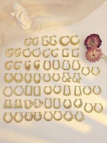 Boucles d'oreilles créatives minimalistes à motif géométrique martelé, boucles d'oreilles en acier inoxydable uniques et élégantes pour femmes, convenant pour un port quotidien, les vacances, les cadeaux, une parure élégante. Ces accessoires à la mode conviennent aux femmes, aux filles et aux mariages. Bijoux en acier inoxydable doré attrayants, polyvalents avec des robes décontractées - Doré - Voir 5