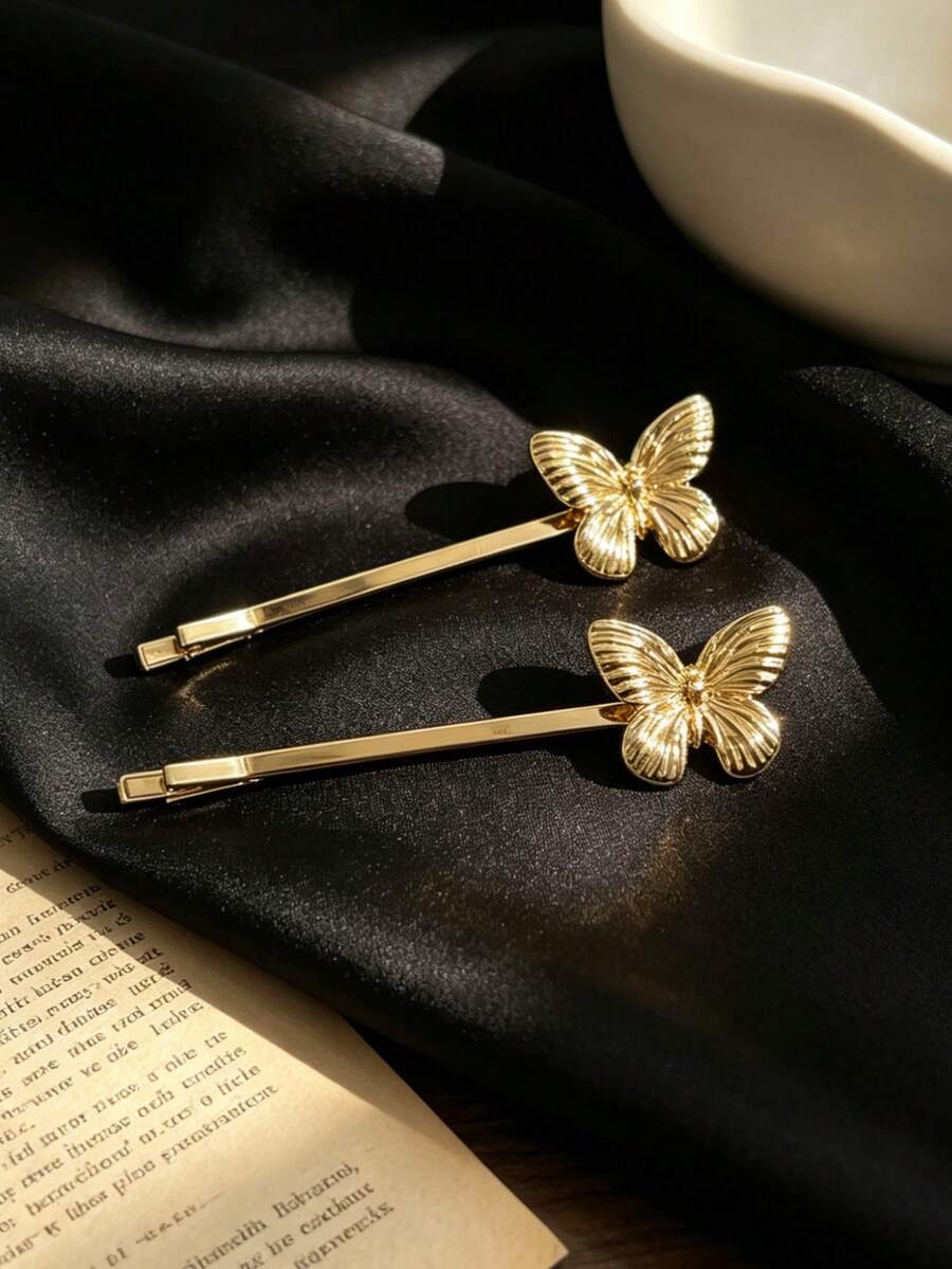 2个女孩发夹，精致蝴蝶造型发夹，侧刘海和碎发夹，适合上学、休闲、度假、婚礼、发型设计等场合。 - 彩色 - 查看 1