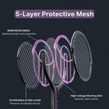 Retractable Electric Mosquito Swatter, 2-In-1 Rechargeable Mosquito Killer With UV Light Trap, Extendable Handle To Eliminate High-Reach Mosquitoes And Flies, Wall-Mountable, For Indoor And Outdoor Use - One Size Fits All - View 8