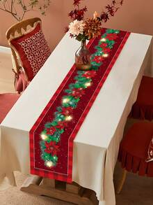 1pc Christmas Table Runner, Red Floral Vine & Pentagram Pattern Tablecloth, Party Tablecloth, Merry Christmas Tablecloth, Christmas Decoration, Christmas Tabletop Decor, Christmas Ornament, Restaurant Decor, Fireplace Decor, Christmas Party Supplies, Christmas Eve Decoration, Christmas Gift, Party Favor, Home Christmas Decor, Room Decor, Kitchen Table Runner, Halloween Decor, 2027 New Year Party Decor, New Year Gift, Winter Decor - Star Red Flower Vine - View 5