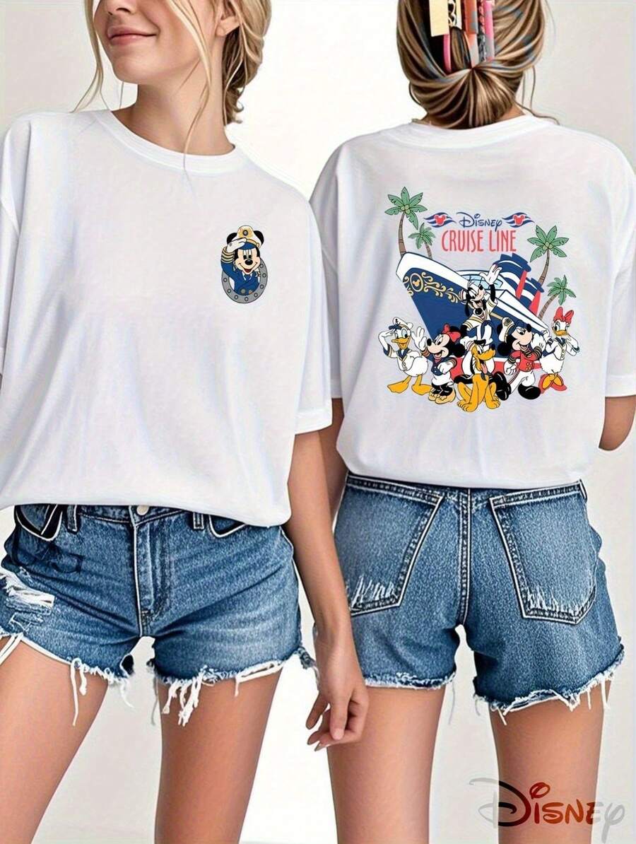 Disney Women's T-Shirt Cruise Line Graphic T-Shirts Officially Printed Women's Short Sleeved T-Shirt, Suitable For Casual Shirts In Spring And Summer Seasons, Is The Best Choice For Gift Giving - 白色 - 查看 1